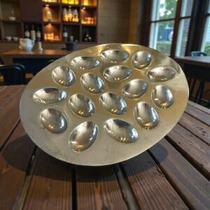 Vintage Pewter 16 Deviled Egg Shaped Platter Large Oval Plate Dish Granny IHI